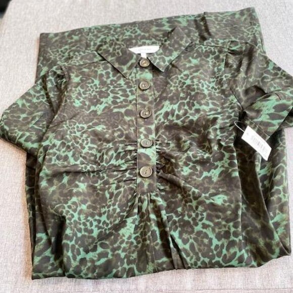 Lark & Ro Florence Short Sleeve Collar Ruched Front Sheath Shirt Dress, Size 2 - Picture 8 of 8